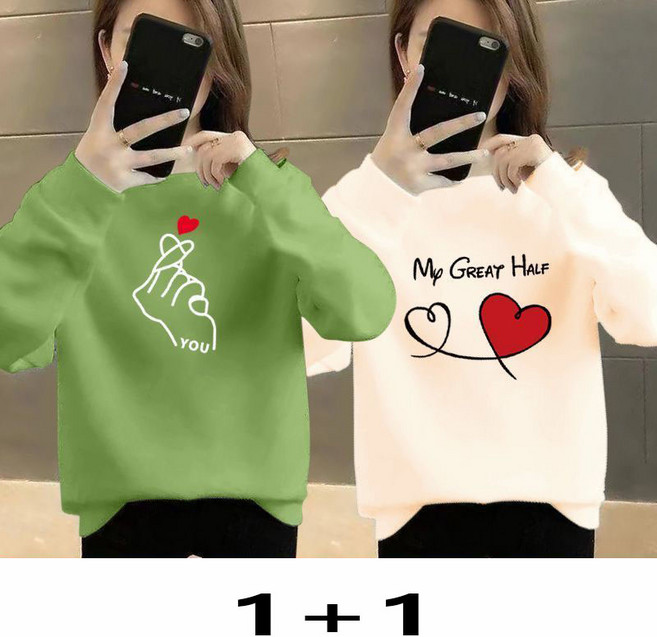 1+1 여성 긴팔 맨투맨 캐주얼 봄 가을 긴팔티 상의 루즈핏 데일리 여자 맨투맨 티셔츠 WXY