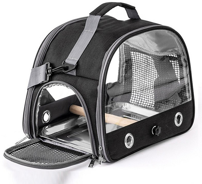 YF 아주 편리한 투명 접이식 다양 색상 앵무새 잉꼬 휴대용 이동 가방 이동장 새집 산보 찬책 병원이동용, 1개, 블랙