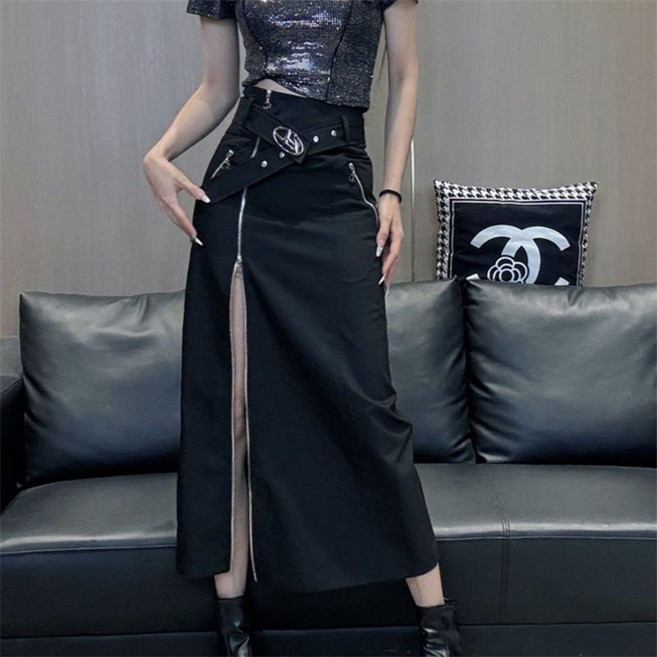 지퍼 트임 블랙 스커트 슬림핏 일자핏 롱스커트