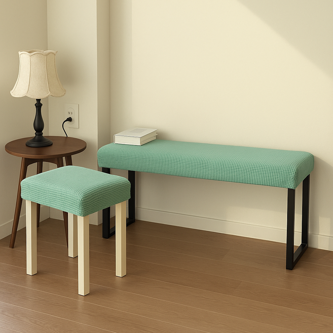 커버무드 심플 와플 벤치형 식탁의자 커버, 말차 그린, 1개