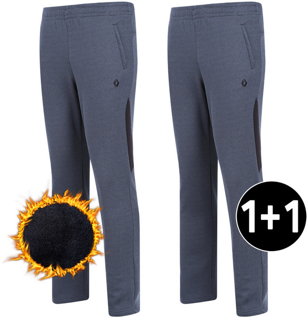 1+1 국내생산 남성 배색 겨울 스판 기모 츄리닝 바지 작업복 트레이닝바지