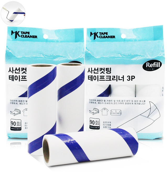 명강산업 돌돌이 테이프크리너 사선컷팅 S-05 90회리필 9롤, 1세트