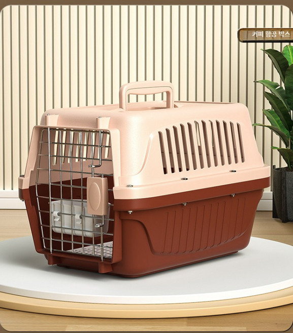 홍시로직 켄넬 이동장 소형견 겸용 캐리어 반려동물 외출용 병원용, 1개, 켄넬 커피 실버문+매트+그릇