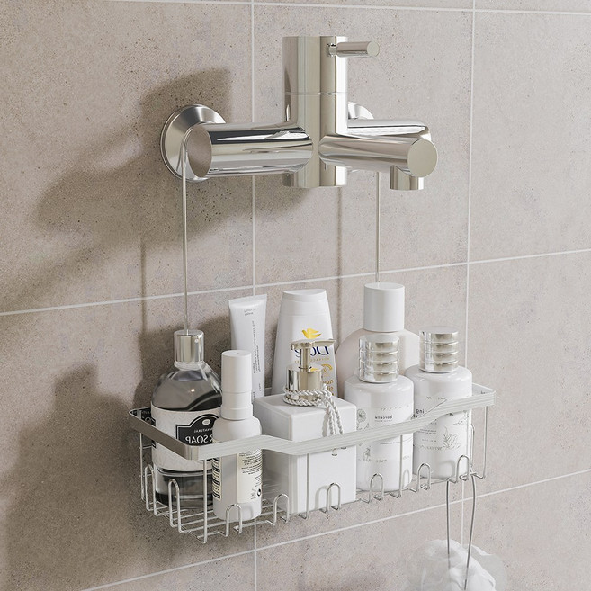 무타공마켓 올스텐 견고한 다용도 욕실 걸이형 수납 선반 바스켓, 1개, 블랙