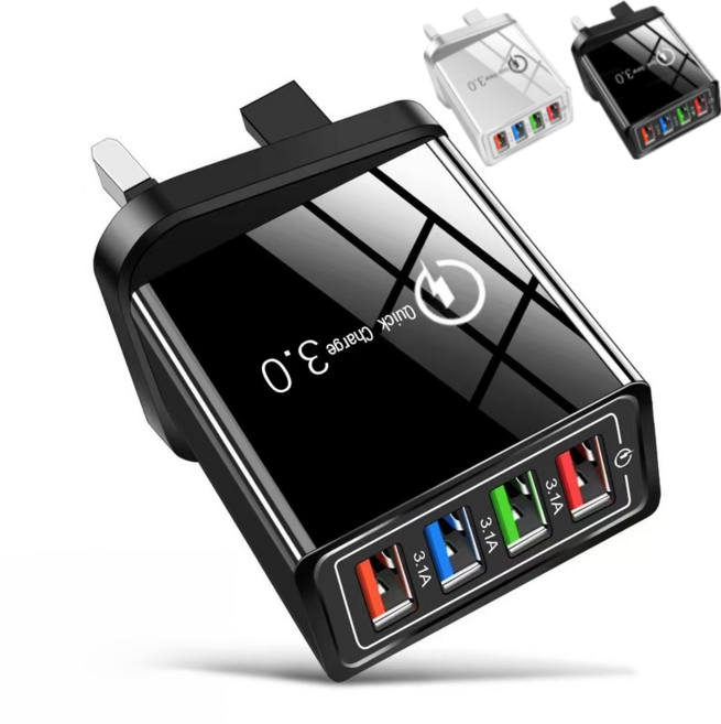 1/1+1【휴대폰 배터리 수명 연장】4포트 여행용 충전기 초고속 멀티충전기 휴대용 충전기, 흰색*1+검정*1, 2A-12W