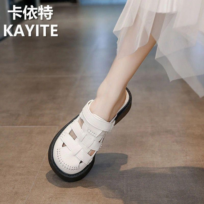 KAYITE 包頭厚底羅馬涼鞋 女, 黑色 蒂真 ,38-39 標準碼, 黑色, 蒂真, 38-39
