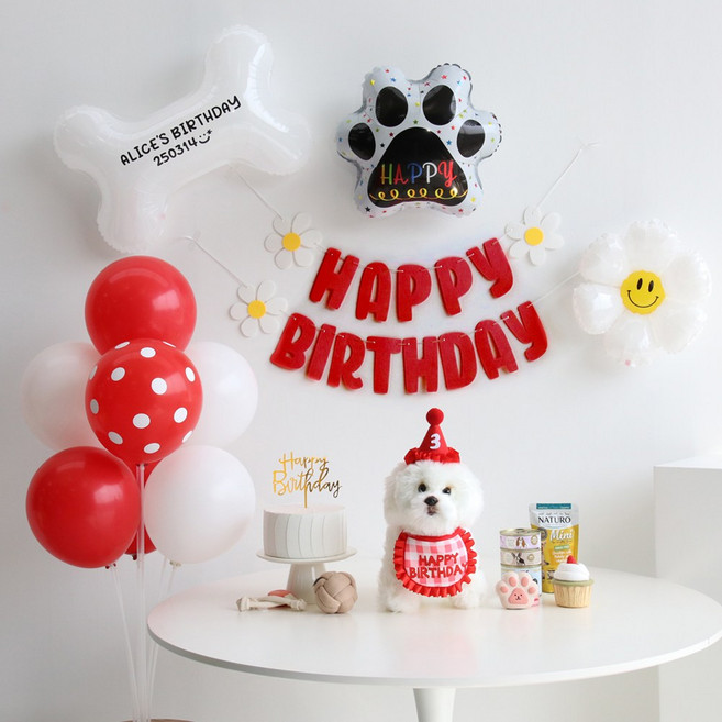 이벤트홀릭 강아지 고양이 생일파티용품 레터링 세트 체크 케이프 고깔, 풀세트(레드), 1개