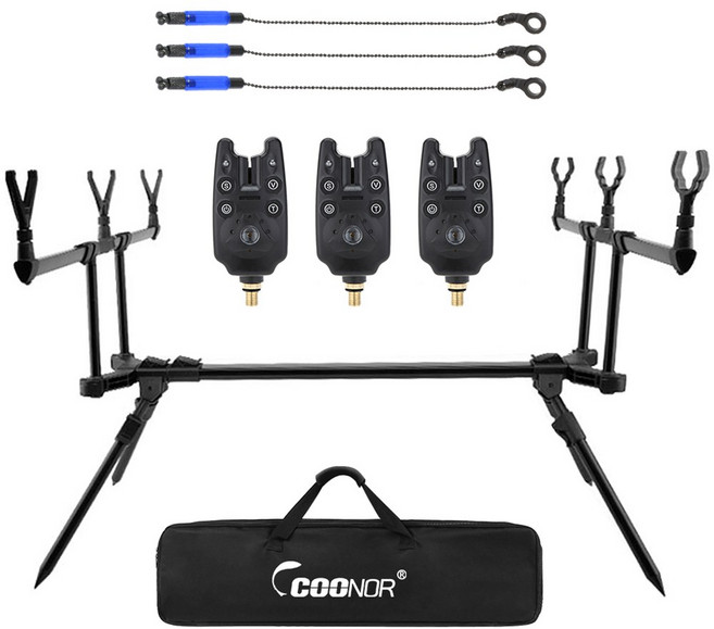 조정 가능한 개폐식 잉어 낚싯대 스탠드 거치대 3 낚시 바이트 알람 미끼 스윙어 태클 세트, 1개, Black