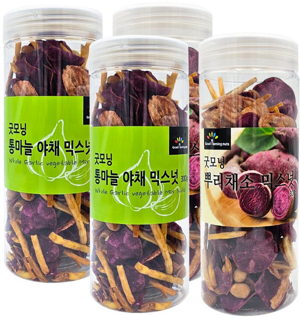 굿모닝너츠 뿌리 채소 믹스넛 1통+통마늘 야채 믹스넛1통, 2개, 600g