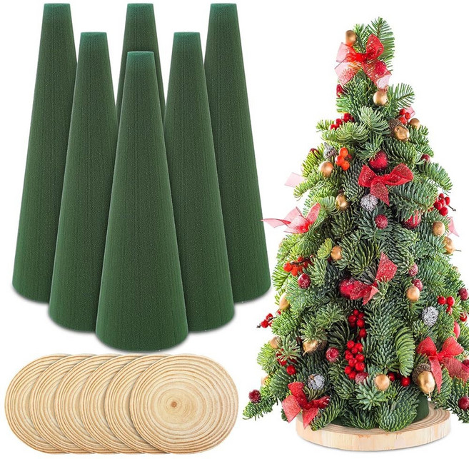 크리스마스 DIY 공예용 GlikCeil 6개 플로럴 폼 나무 원뿔 건조 습식 플로럴 폼 블록 3.15 x 9.45 인치 크리스마스 파티용 그린 폼 원뿔 결혼식 생일 꽃꽂이 플로리