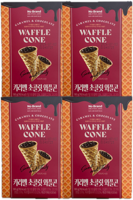 노브랜드 카라멜 초콜릿 와플콘 수량 옵, 4개, 180g