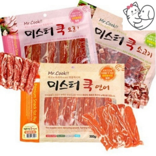 미스터쿡 강아지 간식 스테이크, 3종(소고기/연어/오리), 300g, 1개