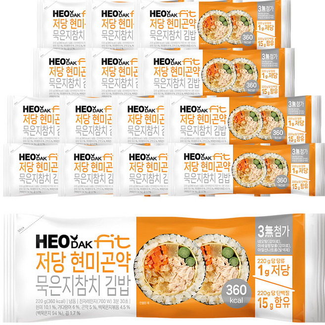 허닭FIT 저당 현미곤약 묵은지참치 김밥, 15개, 220g