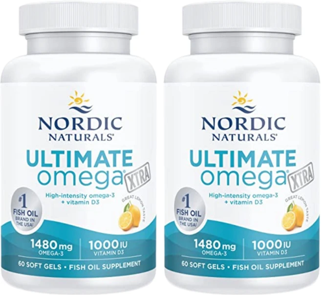 [Nordic Naturals] 얼티메이트 오메가 엑스트라 1480mg EPA850DHA425+1000 IU 비타민 D3 레몬맛 60젤 2SET, 60정 - 쿠팡
