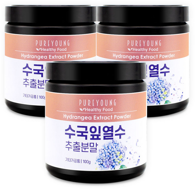 퓨어영 수국잎 열수 추출물 분말 가루 100g 수국 추출, 3개