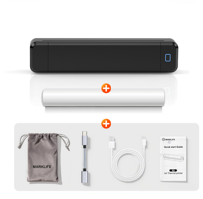 에비크 휴대용 프린터 A4 블루투스 무선 미니 소형 프린터기, 블랙, X8