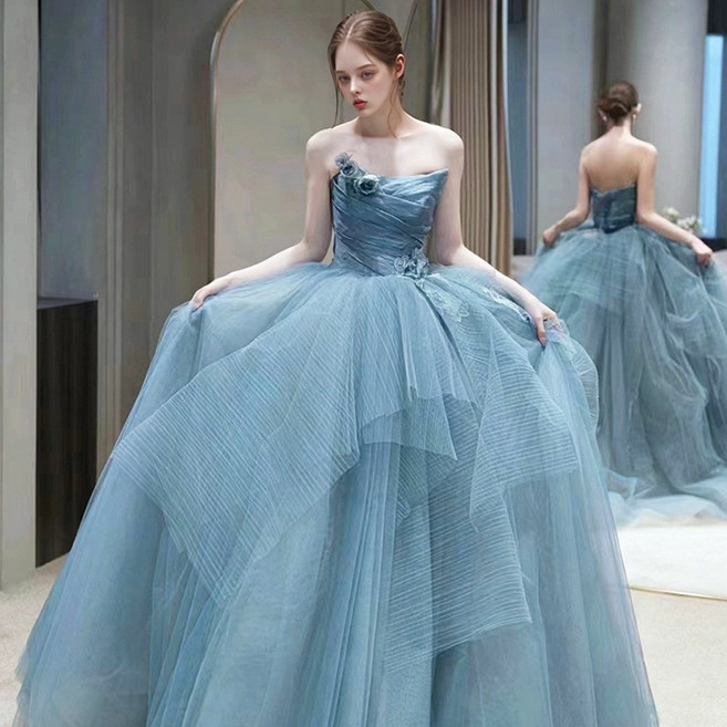 [지앤제이커머스] 애쉬블루 플라워 오프숄더 프릴 드레스 교복 학생복