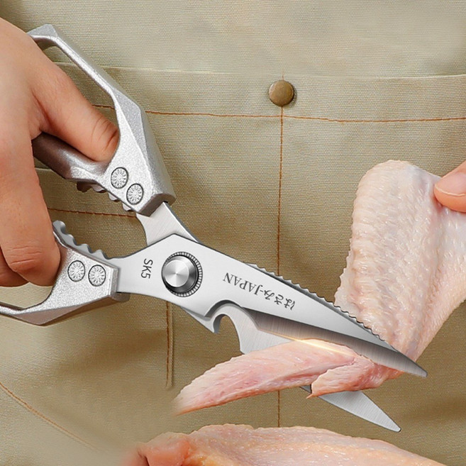 존글로벌 닭뼈 호두까기 스덴 절삭력 캠핑 다용도 가위, 1개, 실버