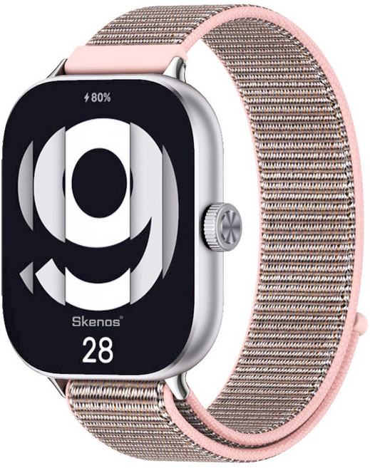 SKENOS 샤오미 스마트밴드 9 8 프로 / 레드미워치 6 5 4 호환 스포츠 루프 나일론 스트랩 교체 시곗줄 밴드, 1개, 실버-핑크