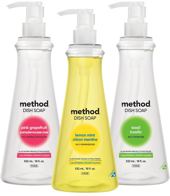 메소드 스마트 클린 비건 주방세제 532ml x 3개 (레몬민트 + 핑크그레이프 + 바질), 1세트