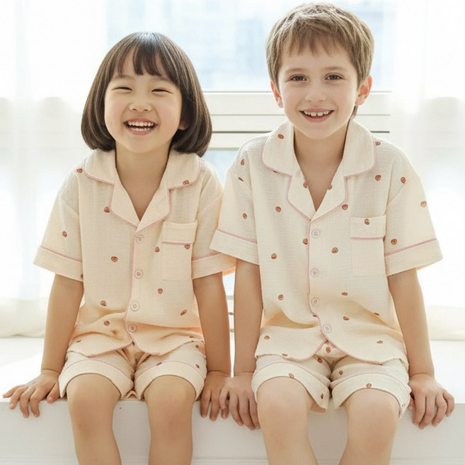 캐리루시 아동 주니어 크링클 카라 반팔 잠옷 상하세트