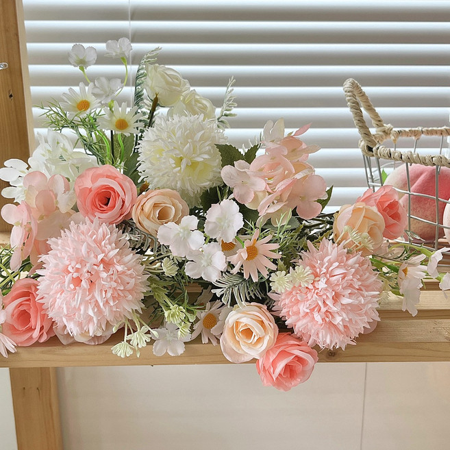 Equator 생화같은 인테리어 조화 꽃다발, 2개, 핑크