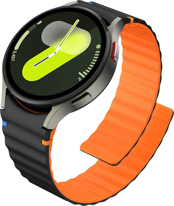 갤럭시워치4/5/6/7호환 실리콘 마그네틱 스트랩 컬러풀한 스티치 디자인, 블랙/오렌지