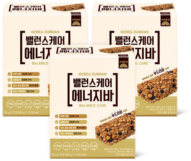 고려은단 밸런스케어 에너지바, 3개, 360g