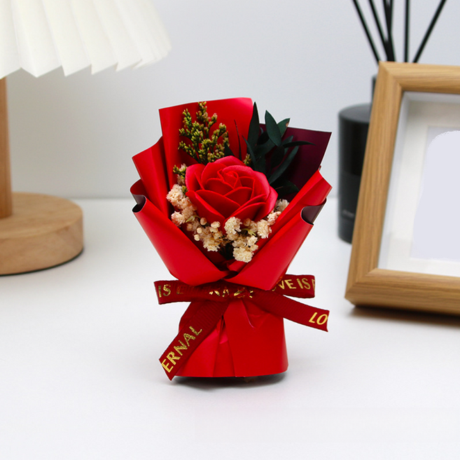 러브 한송이장미 안개프리저브드 꽃다발, 1개, 붉은색