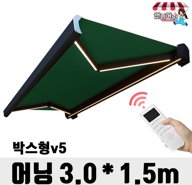언니어닝 케이스어닝 v5 접이식 어닝 전동 자동 천막 박스 스카이 천갈이 카세트, 그린