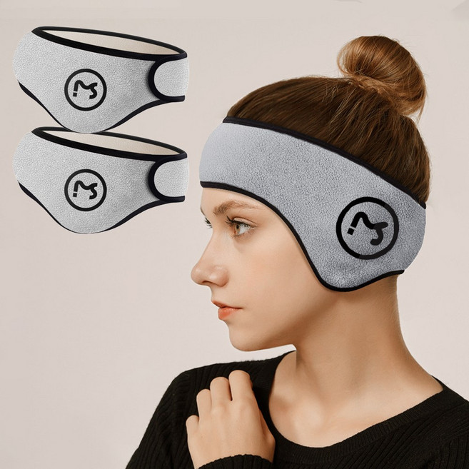 1+1 풀오버 플리스 겨울 러닝 귀마개 헤어밴드 기모 귀달이 골프 이어머프 벨벳, 그레이+그레이, FREE (One Size), 2개