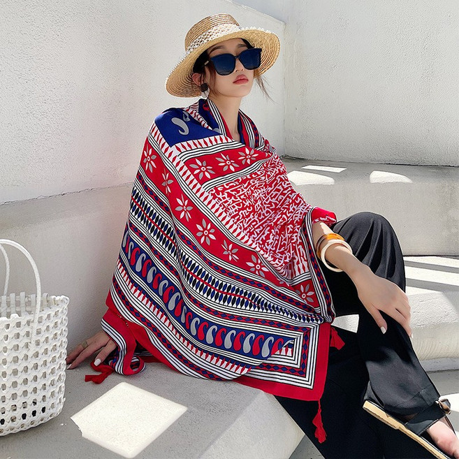 로미홀리 보헤미안 에스닉 면마 래쉬가드 비치 스카프 빅 숄 망토 SH770