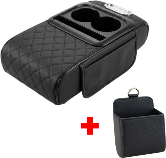 자파믹스 차량용 팔걸이쿠션 콘솔박스 수납함 자동차 콘솔쿠션 컵홀더, 블랙(송풍구 수납 포켓 증정), 1개