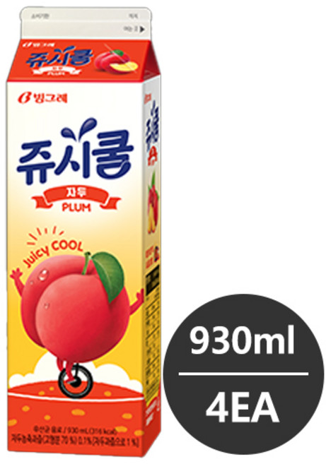 빙그레 쥬시쿨 자두 930ml 4개 냉장배송