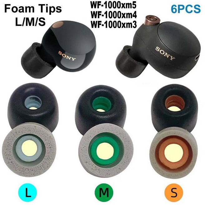 소니 WF-1000XM5 WF-1000XM4 메모리 폼 이어팁 WF-1000XM3 이어팁 쿠션 이어버드 이어플러그 이어폰 액세서리, 4.라이트 그레이 - Mixed(LMS), 1개