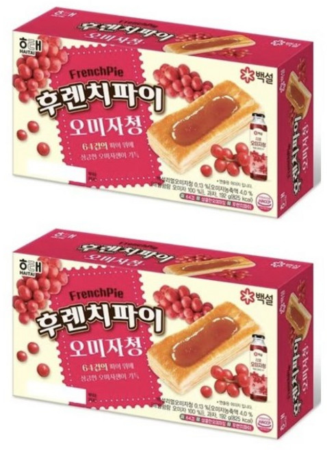 64겹의 파이위에 상큼한 오미자쨈이 가득 해태 후렌치파이 오미자청 (사탕증정), 2개, 192g