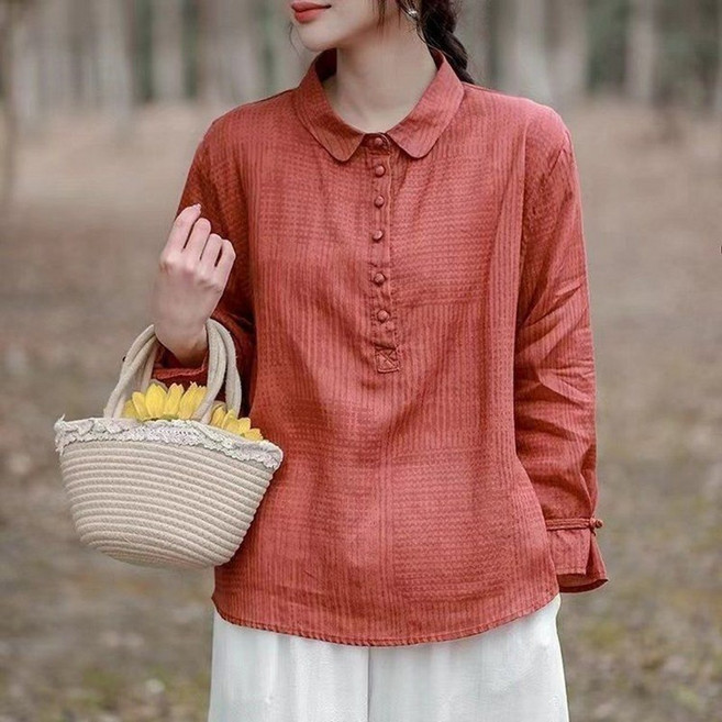 중년 여성복 봄가을 긴팔 셔츠 블라우스 캐주얼 기질 남방 루즈핏 코디 엄마 상의 LJX