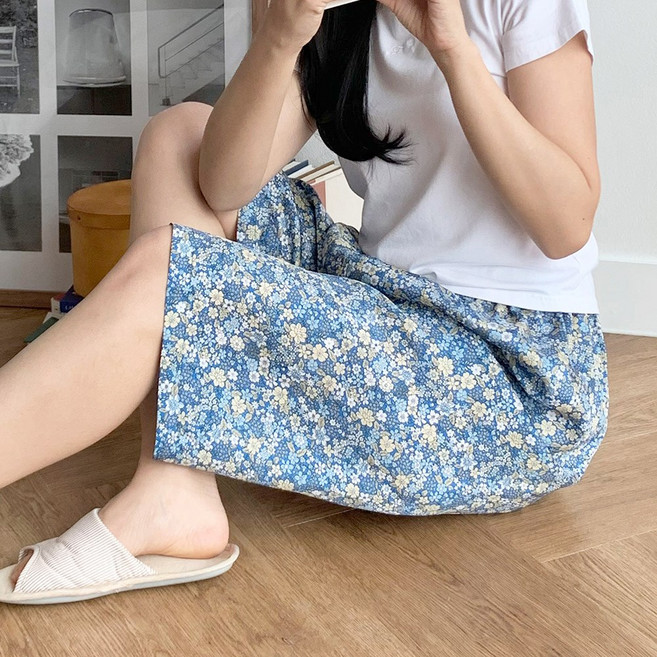 국산 여성 인견 꽃 7부 파자마 바지