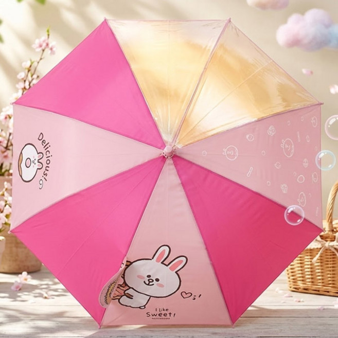 라인프렌즈 53 핑크 토끼 캐릭터 아동 입체 홀로그램 우산 투명창 여아 어린이집