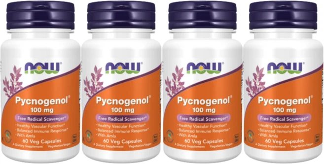 NOW Foods 피크노제놀 100mg 베지캡슐 60정 x 4 Pycnogenol, 4개 - 쿠팡