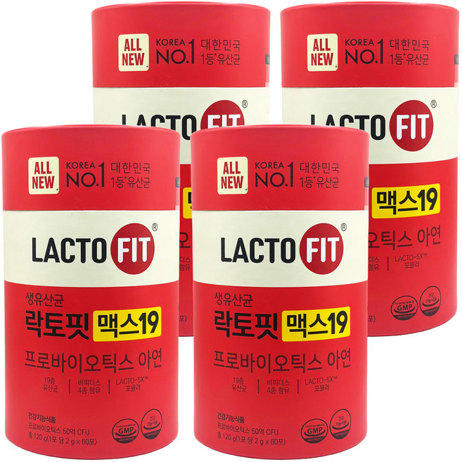 종근당건강 락토핏 맥스19 생유산균 프로바이오틱스 아연, 4개, 120g