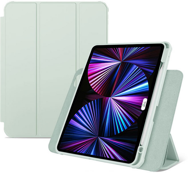 VISBYH 비스비 아이패드 프로12.9 6세대 5세대 4세대 케이스/가로세로스탠딩 커버 분리형 펜슬수납충전, 라이트그린, 1개