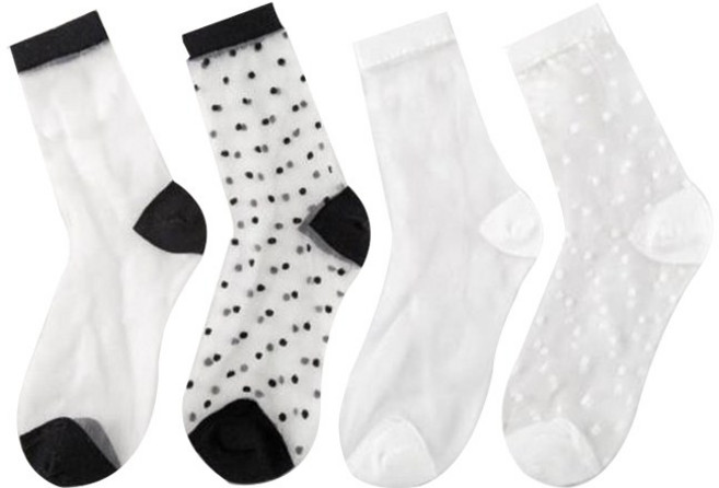 다이나토리 데일리 무지 도트 시스루 양말 4켤레