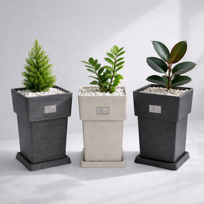 네이처 카멜레온 FOSQ 스퀘어 2.2 플라스틱 중형화분 거실 사무실 관엽식물 플랜테리어 데코, 1개, 그레이