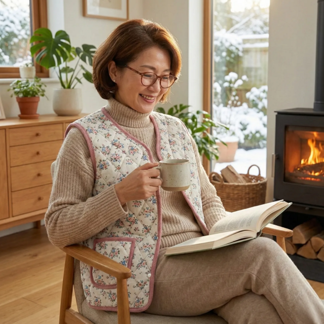 플라워 누빔조끼 방한조끼 발열조끼