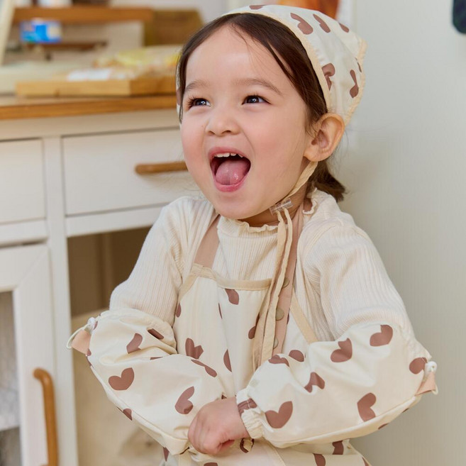 원라인 유아 어린이 앞치마세트 (앞치마+두건+토시 3종세트), 초코하트