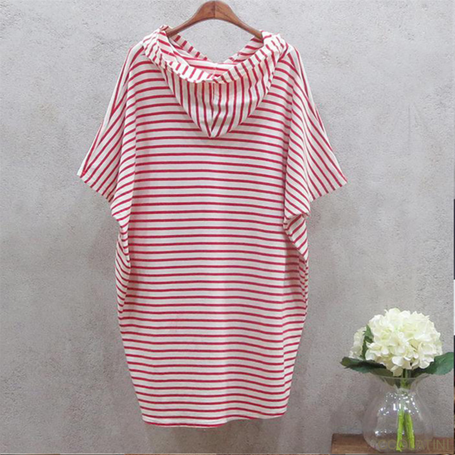 LOLY HAT- Shading Short -Sleeved T- 셔츠 여성 느슨한 박쥐 소매 탑 2022 한국어 버전의 여름 줄무늬 얇은 캐주얼 바닥 셔츠