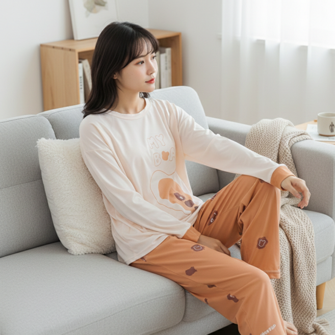 여성 봄 가을 긴팔 홈웨어