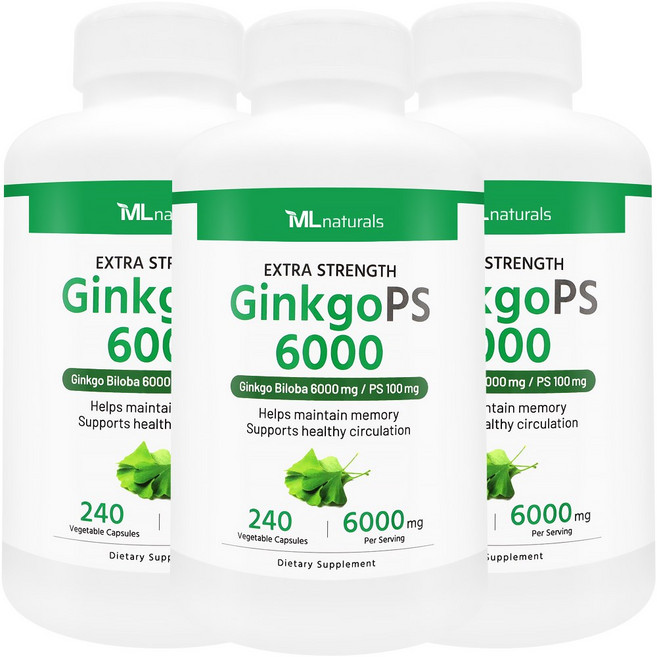 [미국빠른직구] 신제품 마이라이프 내추럴스 징코PS 6000 (은행잎추출물+포스파티딜세린), 3개, 240정