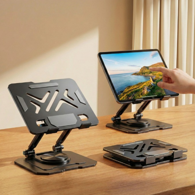 픽앤굿 각도조절 회전형 접이식 태블릿 거치대, 1개, 블랙, SG-16